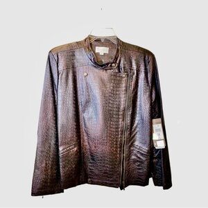 Erin London Women’s Faux Leather Snake Print Motorcycle Jacket